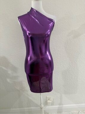 Metallic One-Shoulder Purple Bodycon Dress